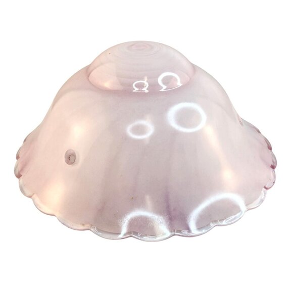 Vintage Pink Swirl Frosted Glass 3-Chain Ceiling Light Globe With Scalloped Edge